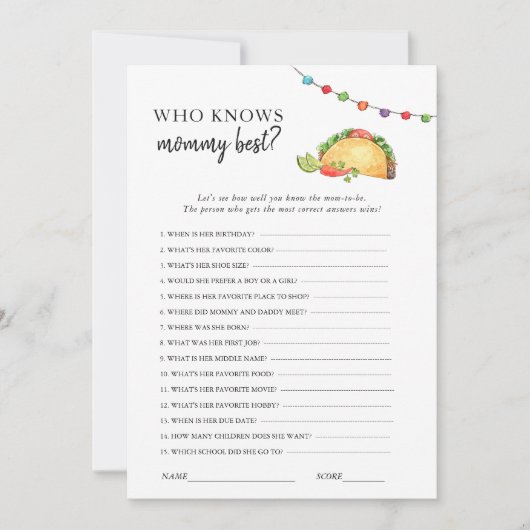Invitation Jeu de baby shower Taco bout (Devant)