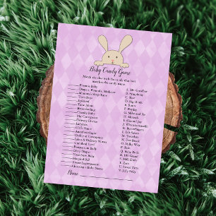 Invitation Jeu de Baby Shower Tan Bunny Rabbit Purple Baby Ca