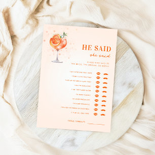 Invitation Jeu de Baby Shower Thème Spritz Il a dit Elle a di