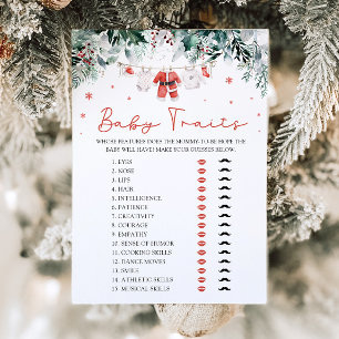 Invitation Jeu de baby shower Traits Bébé Santa de Noël Rouge