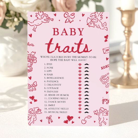 Invitation Jeu de baby shower Traits de bébé Saint-Valentin r