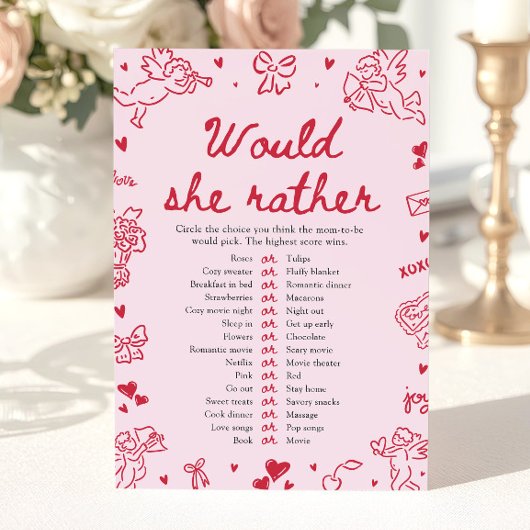 Invitation Jeu de Baby Shower « Would She Rather » Dessiné à