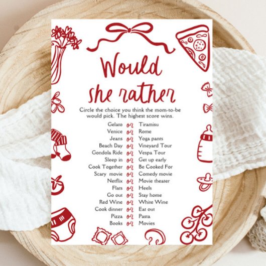 Invitation Jeu de Baby Shower « Would She Rather » Italien Ro
