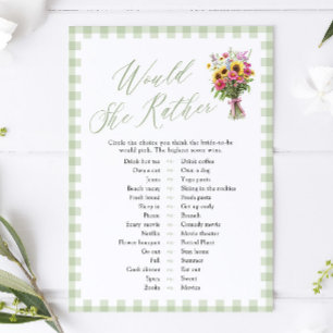 Invitation Jeu de Baby Shower « Would She Rather » Vert Sauge