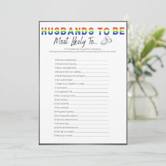 Invitation Jeu De Bachelor Gay, Le Plus Probable (Debout devant)