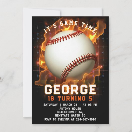 Invitation Jeu de baseball Heure Anniversaire (Devant)