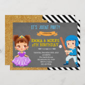 Invitation Jeu de baseball Princess (Devant / Derrière)