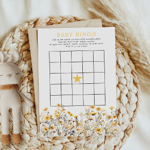 Invitation Jeu de Bingo Baby Shower Bohème Fleur Sauvage Jaun