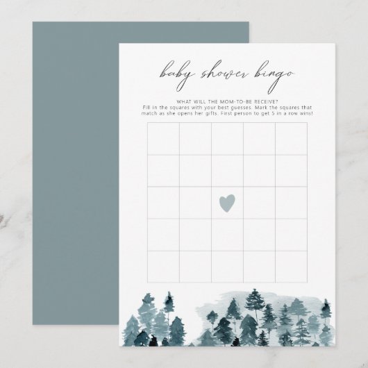 Invitation Jeu de bingo Baby Shower EGRET Rustique Hiver Piné (Devant / Derrière)