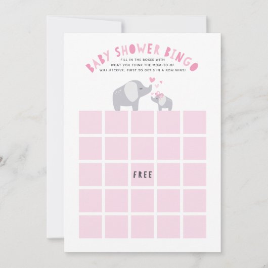 Invitation Jeu de bingo Baby Shower Little Peanut Elephant ro (Devant)