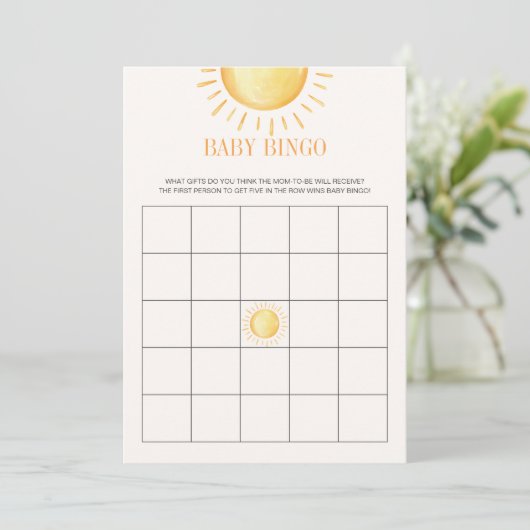 Invitation Jeu de Bingo Baby Shower Sunshine (Debout devant)