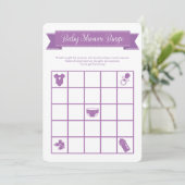 Invitation Jeu de Bingo Baby shower violet double face (Debout devant)