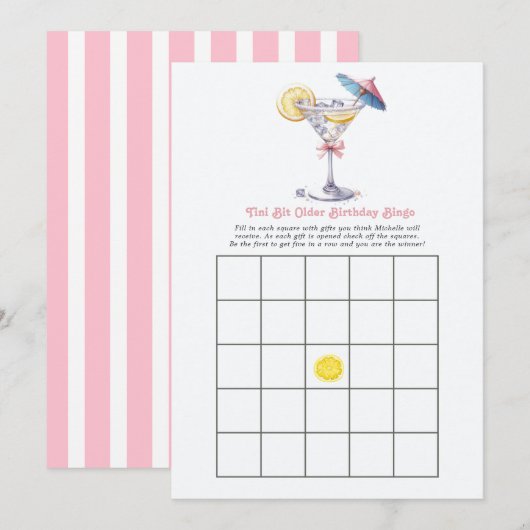 Invitation Jeu de bingo d'anniversaire Tini Bit Older (Devant / Derrière)