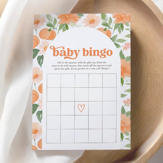 Invitation Jeu de Bingo de Baby shower Citrouille Floral