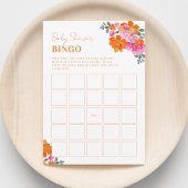 Invitation Jeu de Bingo de Baby Shower Fleurs Orange Rose Cla
