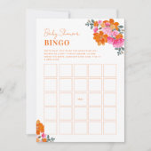 Invitation Jeu de Bingo de Baby Shower Fleurs Orange Rose Cla (Devant)