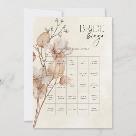 Invitation Jeu de bingo de mariage floral marron (Devant)