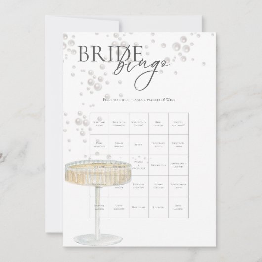 Invitation Jeu de bingo de mariage Perles et Prosecco (Devant)