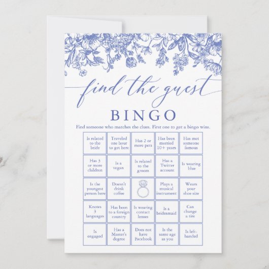 Invitation Jeu de Bingo de recherche de l'invité bleu pour la (Devant)