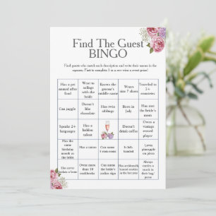 Invitation Jeu de Bingo Floral Find the Guest pour la Baby Sh
