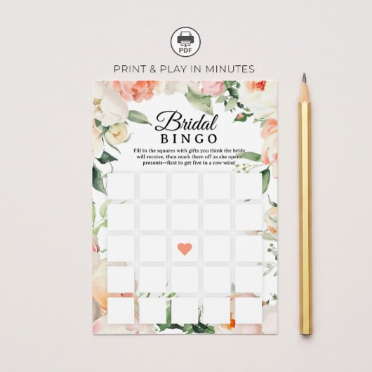 Invitation Jeu de Bingo imprimable pour la douche de mariée F