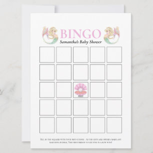 Invitation Jeu de Bingo Mère Sirène Baby Shower Rose Blanc 
