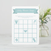 Invitation Jeu de Bingo pour Baby Shower Bleu Double Face (Debout devant)