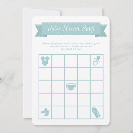 Invitation Jeu de Bingo pour Baby Shower Bleu Double Face (Dos)