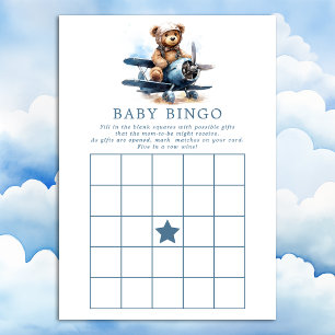 Invitation Jeu de Bingo pour Baby Shower Teddy Bear Airplane