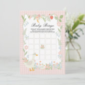 Invitation Jeu de bingo pour bébé à motif gingham floral oie  (Debout devant)