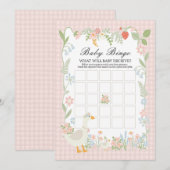 Invitation Jeu de bingo pour bébé à motif gingham floral oie  (Devant / Derrière)