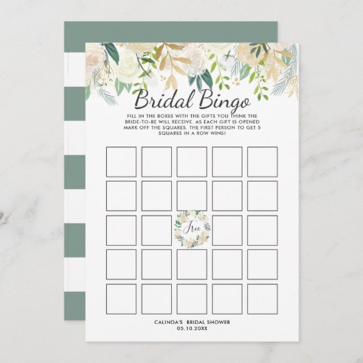 Invitation Jeu de Bingo pour la Fête de Mariée Rose Blanche (Devant / Derrière)