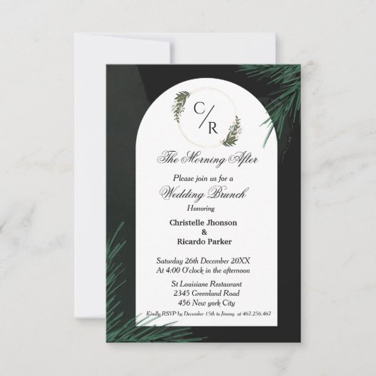 Invitation Jeu de brunch mariage vert émeraude (Devant)