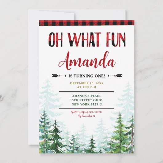 Invitation Jeu de bûcherons d'hiver blanc Oh What Fun First B (Devant)