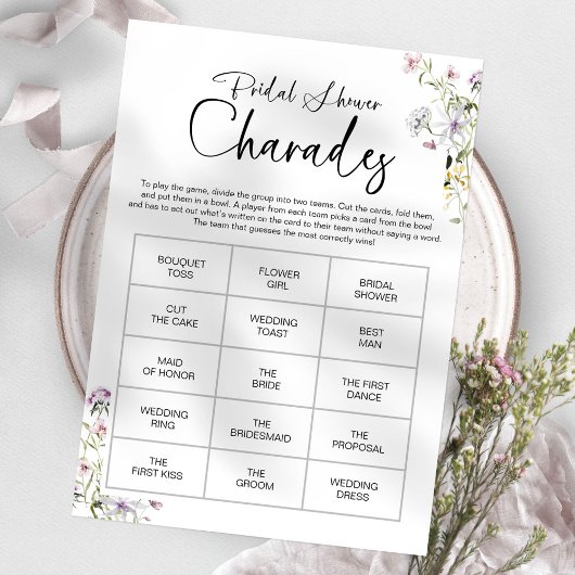 Invitation Jeu de charades pour la douche de mariée Wildflowe
