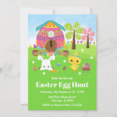 Invitation Jeu de chasse aux oeufs de Pâques lapin et poussin (Devant)