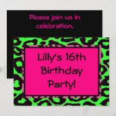 Invitation Jeu de Cheetah rose chaud Funky (Devant / Derrière)