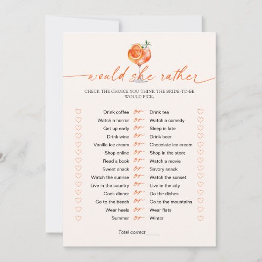 Invitation Jeu de Cocktail Mariage Would She Rather (Devant)