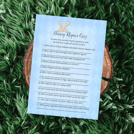 Invitation Jeu de comptines Tan Bunny Blue Argyle