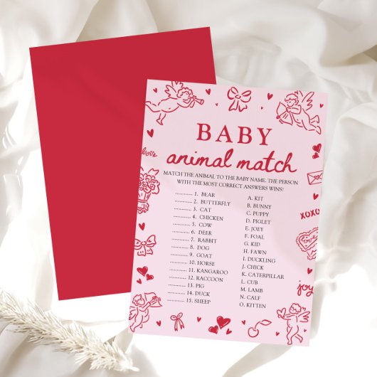 Invitation Jeu de correspondance d'animaux bébé dessinés à la