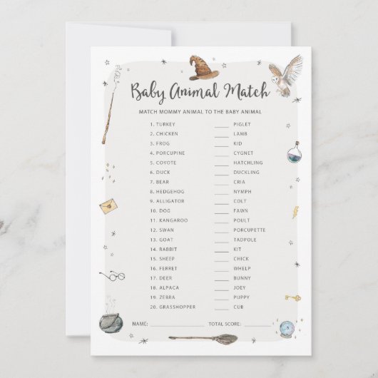 Invitation Jeu de correspondance d'animaux bébé Shower Wizard (Devant)