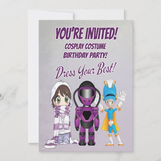 Invitation Jeu de Cosplay pour enfants thème Anniversaire fêt (Devant)