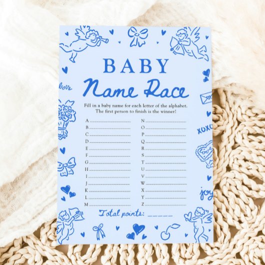 Invitation Jeu de course au nom de bébé dessiné à la main Ble