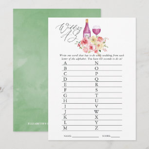 Invitation Jeu de dégustation de vin pour mariage floral A-Z