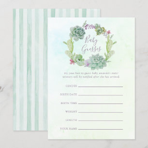 Invitation Jeu de devinette Baby Shower Succulentes Aquarelle
