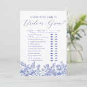 Invitation Jeu de devinette Blue Floral Mariée ou Marié (Debout devant)