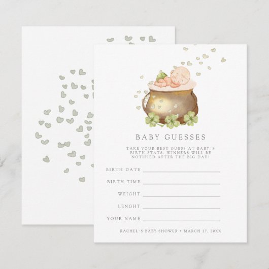 Invitation jeu de devinette de baby shower st patrick (Devant / Derrière)