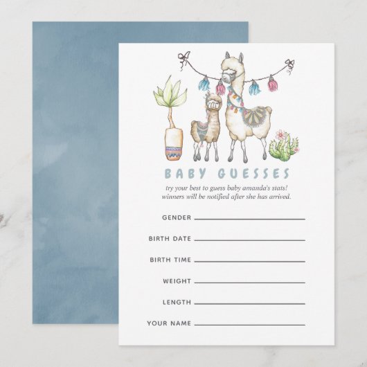 Invitation Jeu de devinette de Baby Shower sur le thème de Ll (Devant / Derrière)