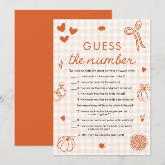 Invitation Jeu de devinette du nombre de mariage Orange Fall (Devant / Derrière)