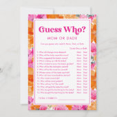 Invitation Jeu de devinette Fête de bébé rose et floral (Devant)